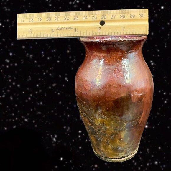 Vintage Raku Studio Art Pottery Vase Iridescent Glaze Hand Made Vessel Signed 5” - Picture 8 of 16